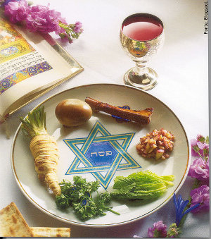 prato com simbolo judeu e alimentos