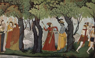 Pintura tradicional do sculo XVII, de 16,8  27,1 cm., de Indischer Maler (1770).
<br><br/>
Krishna ( esquerda), a oitava encarnao (avatar) de Vishnu, ou svaym bhagavan, com sua consorte, Rada - venerada como Radha Krishna em diversas tradies. 
<br><br>
Palavras-chave: Krishna, Rdh, Vishnu, tradies, pintura, encarnao, Hindusmo.
