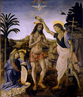 O Batismo de Cristo, quadro dos artistas Andrea del Verrocchio e Leonardo da Vinci que mostra So Joo Batista batizando Jesus Cristo.<br><br>Palavras-chave: Batismo. Jesus. Cristianismo. Ritual. 