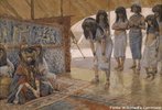 Pintura de James Tissot. Certo dia, Deus falou a Abro que deixasse o seu pas de origem e fosse para uma terra que lhe mostraria. Abro tinha 75 anos e partiu levando sua esposa Sarai. Saiu da sua cidade, indo para Cana. Depois de alguns dias, teve em Cana uma fome que assolou todo o pas. Abro, saiu de Cana para passar uma temporada no Egito. Quando ia chegando ao Egito, Abro disse a Sarai, a sua esposa: Voc  uma mulher muito bonita. Por isso me mataro e deixaro que voc viva. Diga, ento, que voc  minha irm. Assim, por sua causa, eles me deixaro viver e me trataro bem. Quando Abro chegou ao Egito, os egpcios viram que Sarai, era muito bonita. Ela foi levada para o palcio, onde se tornaria uma das esposas do rei. Por causa dela, o rei tratou bem Abro e lhe deu ovelhas, bois, jumentos, escravos e escravas, jumentas e camelos. Mas, por causa de Sarai, Deus castigou o rei e a sua famlia com doenas horrveis. O rei mandou chamar Abro e perguntou: Por que voc me fez uma coisa dessa? Voc disse que ela era sua irm, e por isso eu preparei ela para ser minha esposa. Portanto, aqui est a sua mulher; saia daqui com ela! Ento o rei deu ordem, e os seus guardas levaram Abro para fora do Egito, junto com a sua mulher e com todas as coisas que eram dele. <br><br> Palavras-chave: texto sagrado, Abrao, Cana, Egito.  